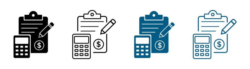 Accountingline vector icon set in solid and outline style. Accountant, business, financial, tax, statement, calculator.