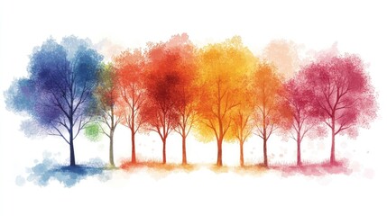 Fan brushes create a vibrant mix of colors inspired by trees against a clean white background. This artistic composition allows for ample copy space, perfect for various designs.