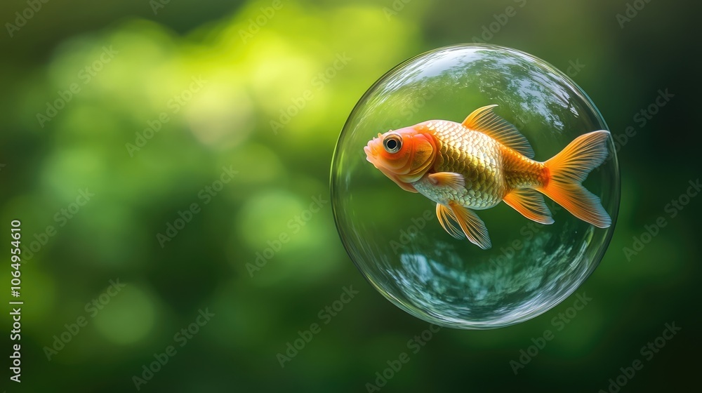 Poster a fish in a bubble contrasts vividly against a green background, creating an intriguing visual. the 