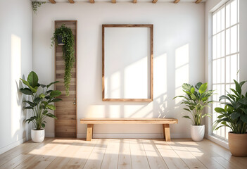 Fototapeta premium Mock up poster frame in minimalist style interior background, template