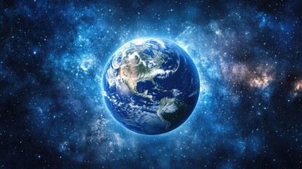 Fototapeta premium A near-horizon perspective of our planet highlights the beauty of cosmic light, set against a backdrop of twinkling stars, ideal for capturing the essence of space.