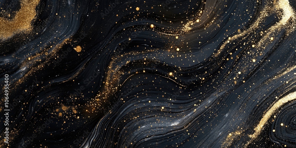 Poster background featuring an abstract texture composed of black and gold glitter elements, creating a vis