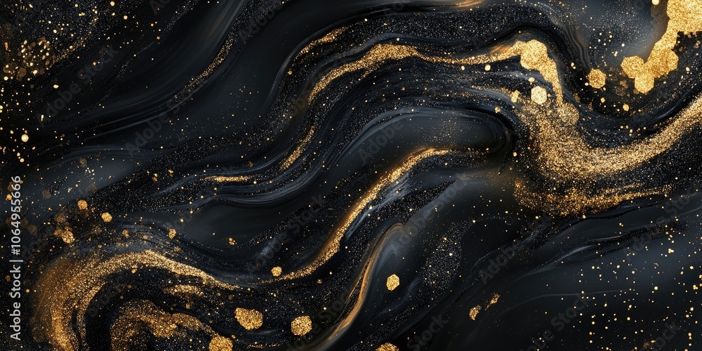 Poster background featuring an abstract texture composed of black and gold glitter elements, creating a vis