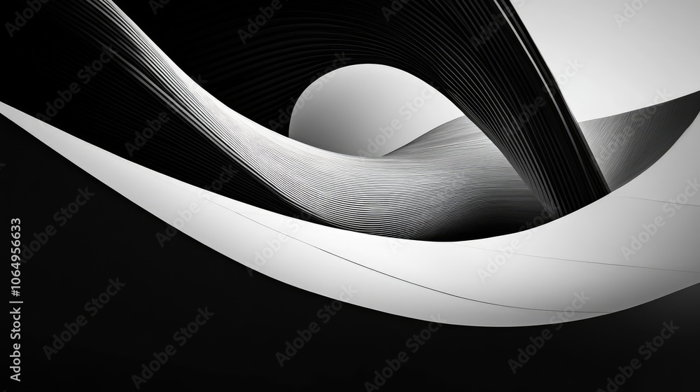 Poster cool, smooth layers in black and white create a visually striking image with curving designs and amp