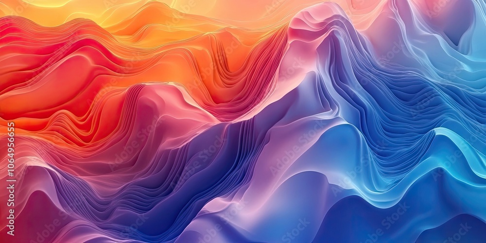 Poster modern 3d background featuring abstract topography, with elements of terrain, waves, and light creat
