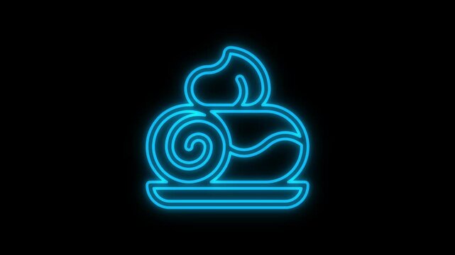 Glowing neon swiss roll sign animation on a black background.
