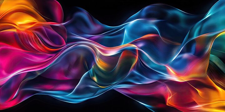 Four dimensional rendering featuring abstract kaleidoscope waves, vibrant neon painting, and smoothly blurred lines creates a techno inspired abstract background.
