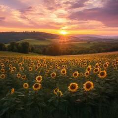 Obraz premium Summer's golden field of sunflowers.