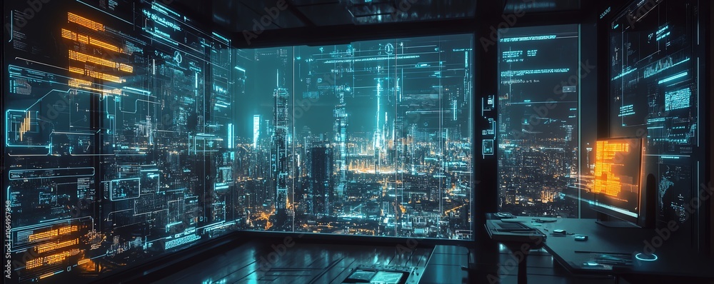 Poster virtual home automation, blockchain security integration, futuristic ui design, usercentric experien