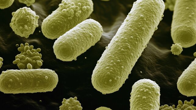 Microscopic view of Bacillus cereus bacteria, highlighting distinct structures and features. The Bacillus cereus bacteria image captures the details with ample photo style copy space.