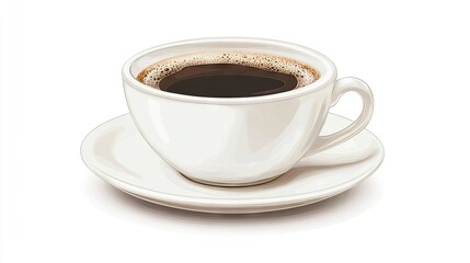 Obraz premium Cup of hot coffee on a white background, emphasizing the rich color and texture of the coffee. Ideal for coffee-themed projects, with ample copy space for your design needs.