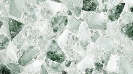 Green and white quartz stone surface creates a pristine opalescent effect, ideal for simple backdrops or screens. The grain texture offers a blank canvas for design elements.