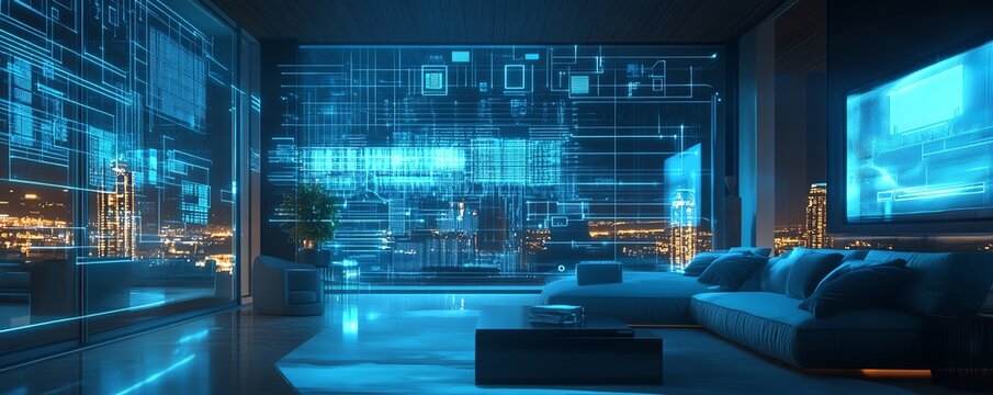 Virtual home automation, blockchain security integration, futuristic UI design, usercentric experience