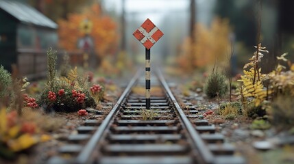 Autumn Forest Railway Crossing - Scenic Landscape