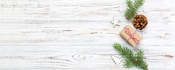 Christmas background with copy space, top view. holiday concept for you design on wooden table