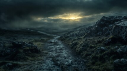 Obraz premium There is a beautiful river flowing gently through the mountains at night