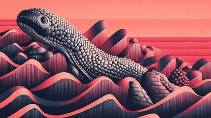 Naklejka premium Reptilian Odyssey: A Surreal Coral Reef Journey