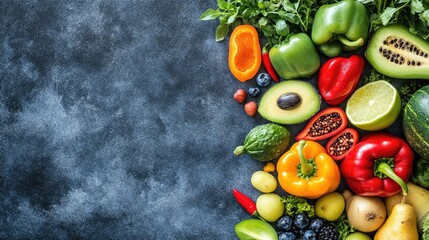Fresh Colorful Vegetables and Fruits Arrangement