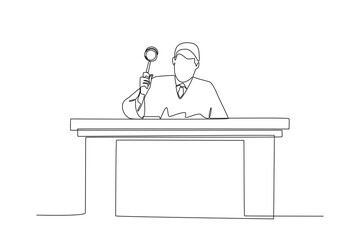 Single continuous line drawing Professional Loyer, Diplomacy, Male judge who wants to hit the gavel
