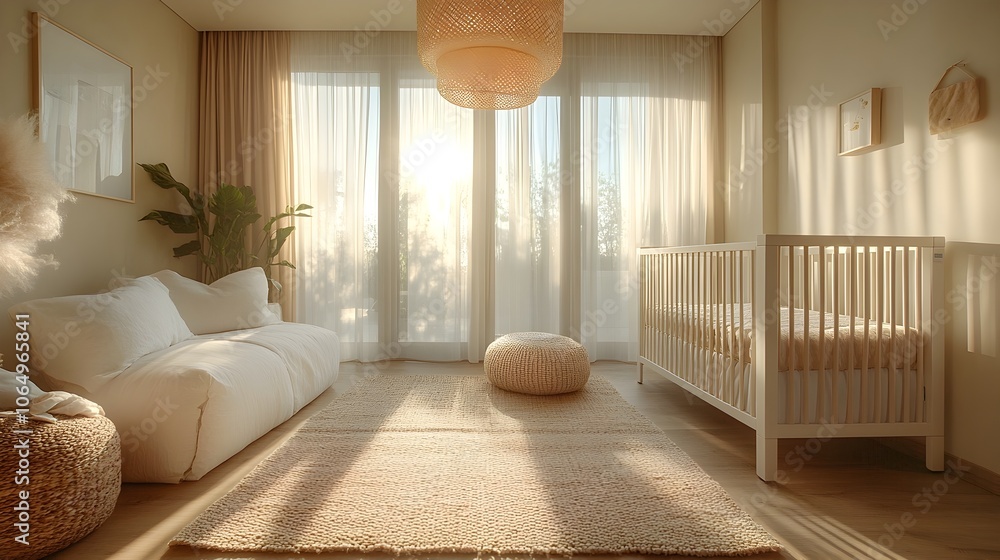 Aufkleber serene and minimalist nursery with soft pastel tones and natural textures a calming and inviting int