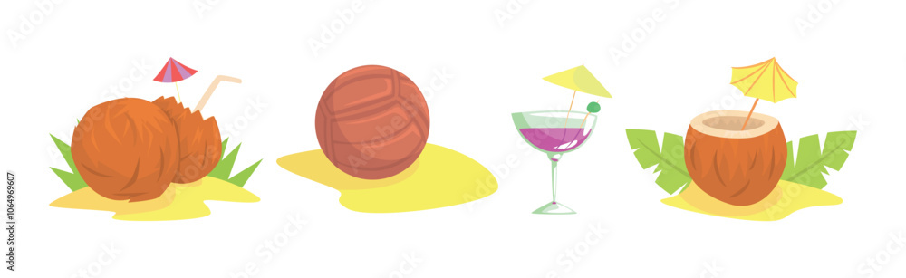 Poster hawaiian party symbol and object colorful vector set