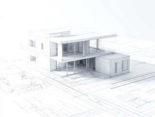 Fototapeta premium 3d model of a house on blueprint