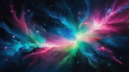 Vibrant cosmic swirl of colors resembling a nebula, showcasing shades of pink, green, and blue against a starry background, perfect for space-themed designs