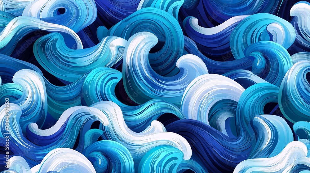 Poster minimalist waves in gradient blues