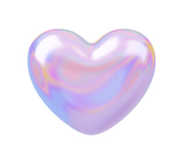 Holographic vector heart. Hologram love element for wedding, Valentines Day, love concept. Heart 3d shape romantic symbol. Realistic chrome heart icon isolated on white