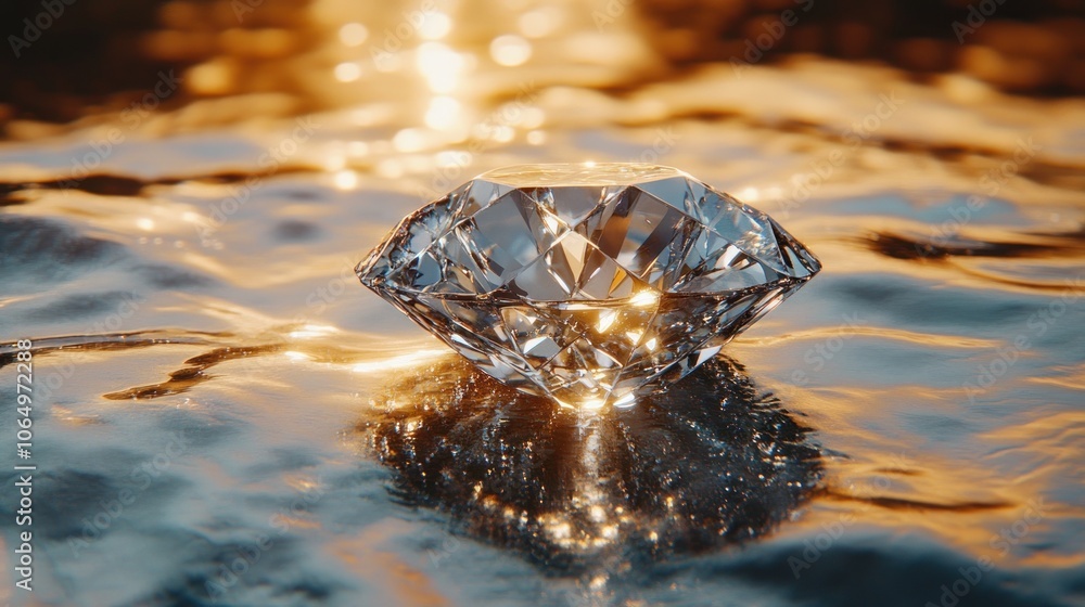 Poster a close-up of a diamond with intricate light reflections dancing across its surface, placed on a smo