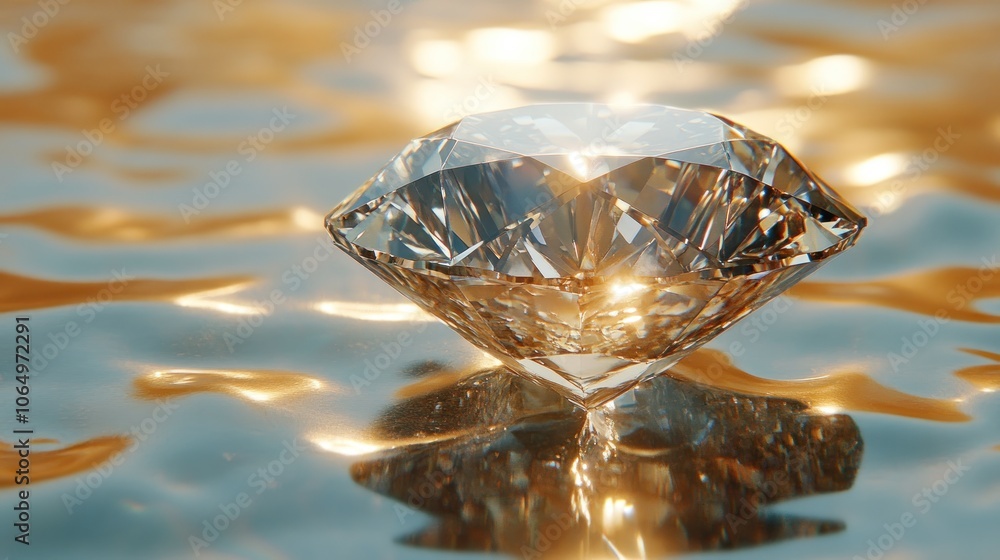 Poster a close-up of a diamond with intricate light reflections dancing across its surface, placed on a smo
