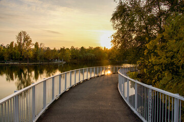 bridge over river,  Bordei Park, Bucharest City, Romania 
