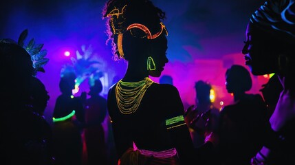Silhouettes of Women at a Neon Party