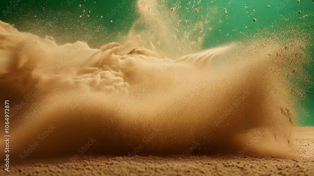 Poster cloud of sand blowing across a green screen background, perfect for compositing into visual effects 