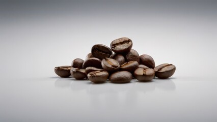 Naklejka premium A close-up of freshly roasted coffee beans arranged in a pile, showcasing their rich color and texture, perfect for coffee lovers and culinary themes