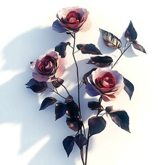 red roses 2d illustration  white background