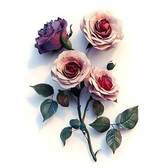 red roses 2d illustration  white background