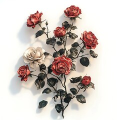 red roses 2d illustration  white background