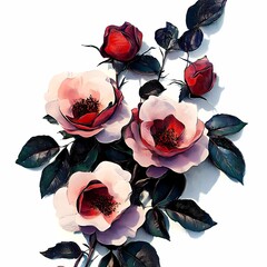 red roses 2d illustration  white background