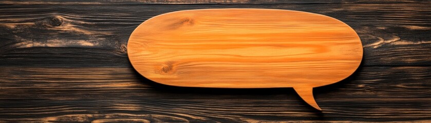 Wooden speech bubble on rustic desk, a background for communication and messages