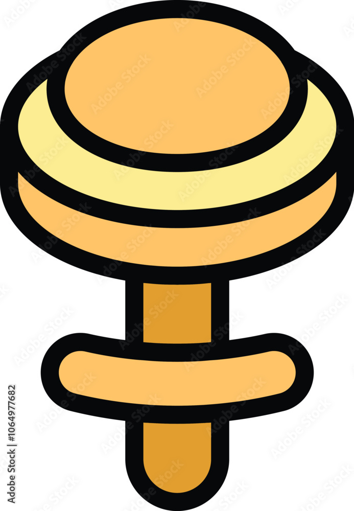 Poster simple vector icon of a round lollipop with yellow filling on a stick, isolated on a white backgroun