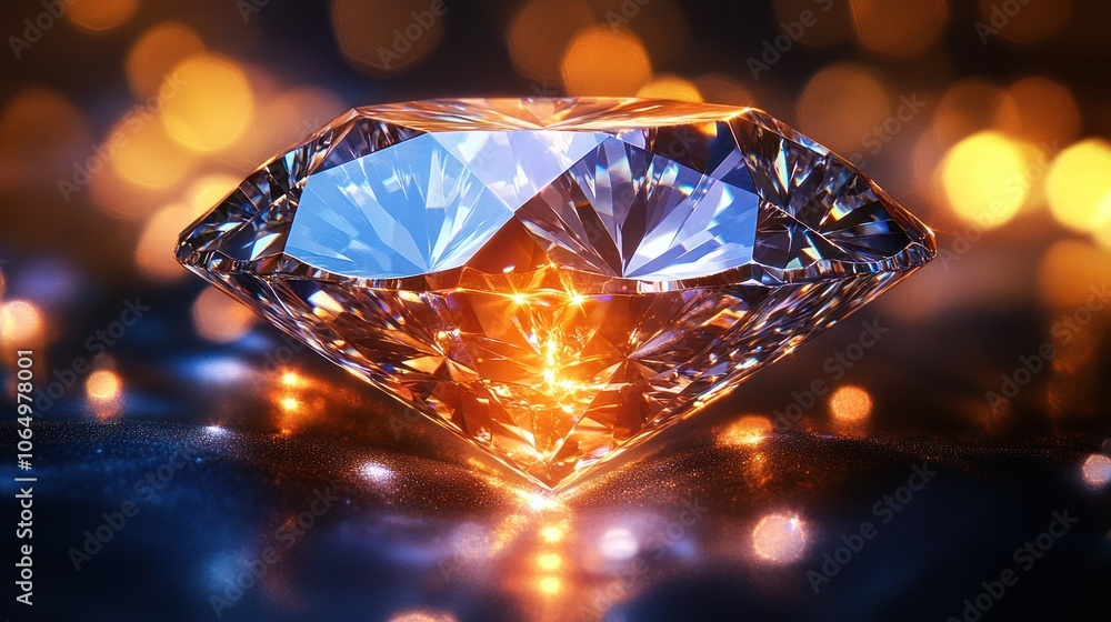 Poster a macro shot of a diamond's center, capturing the brilliance and complexity of the internal light re