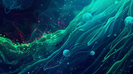 Vibrant digital landscape  flowing data streams and glowing orbs in a futuristic atmosphere