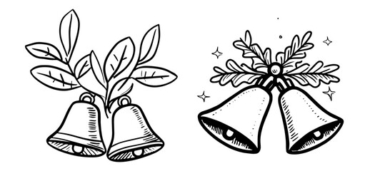 Traditional christmas bells illustration set for holiday themes – black vector