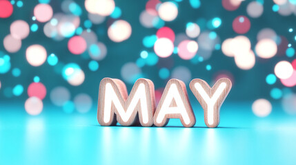 May typography written with wooden letter - new month concept background.