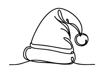 Simple minimalist Santa hat line drawing – black vector