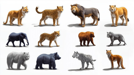 Obraz premium Collection of illustrated wild animals on white background