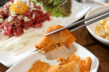 Korean traditional food. Kimchi pancake