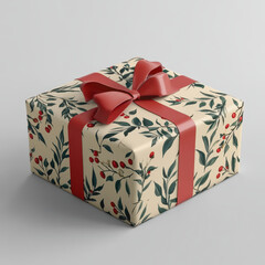 Elegant Christmas Gift Box on White Background
