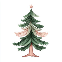 Obraz premium beautifully illustrated Christmas tree with layered green and pink leaves, topped with star, perfect for holiday decorations and festive designs